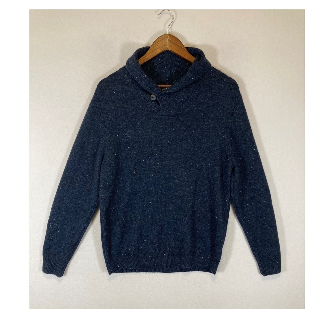 Grandpa Core Grayson & Dunn Mens M Navy Speckled Wool Shawl Neck‎ Sweater